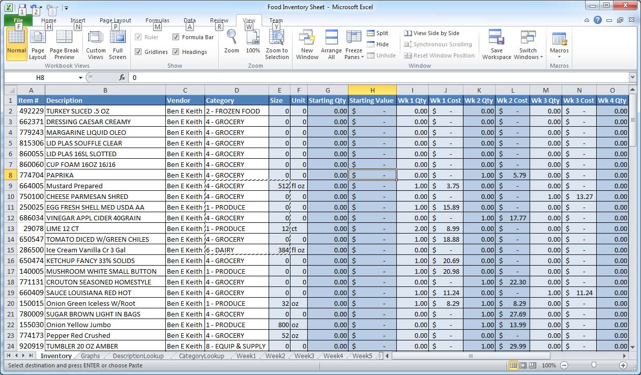 At the far right of the spreadsheet there is a column named Cost of ...