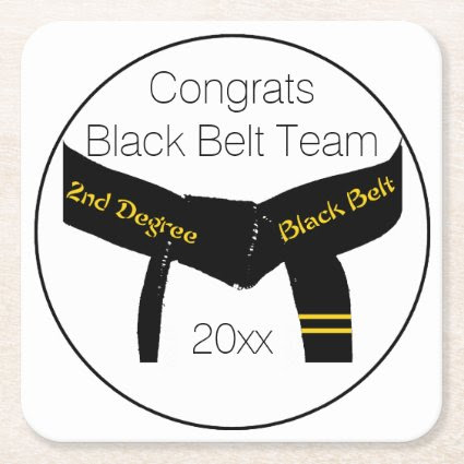 Martial Arts Black Belt Test Party Congratulations Square Paper Coaster