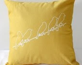 16 in. Square Throw Pillow - Sunshine Yellow with Birds on a Wire print - wickedmint