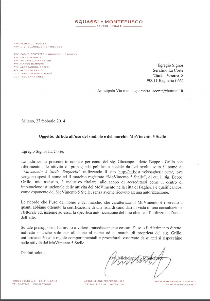 Esempio lettera di diffida