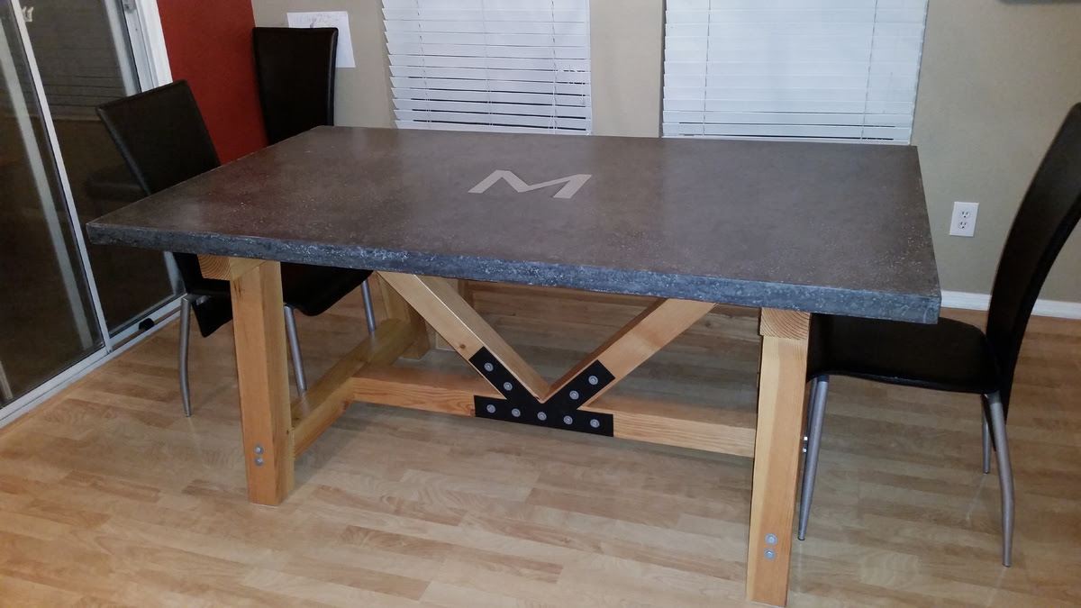 Ana White 4x4 truss beam table concrete top with benches ...