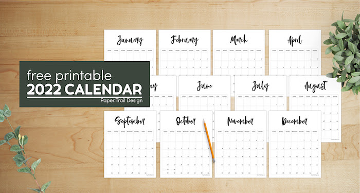 2022 free printable monthly calendar paper trail design
