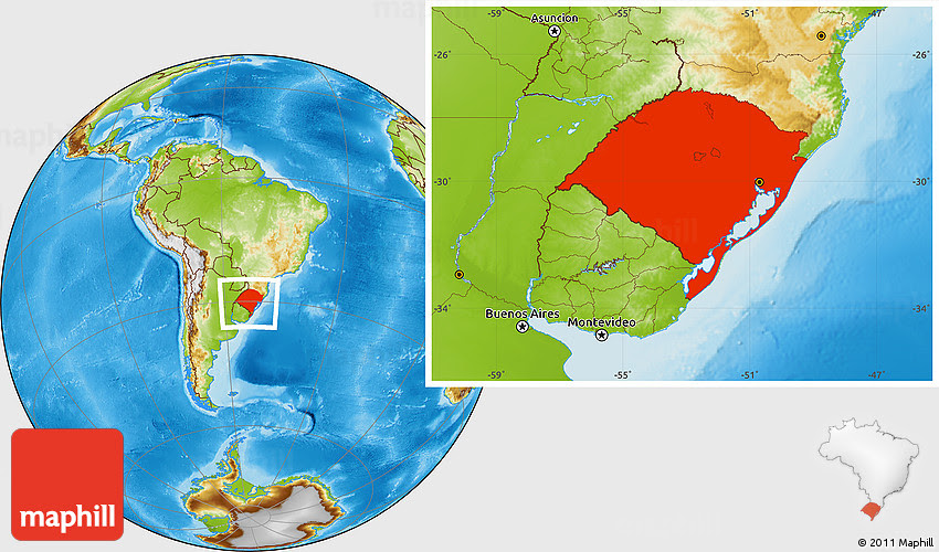 Physical Location Map Of Rio Grande Do Sul