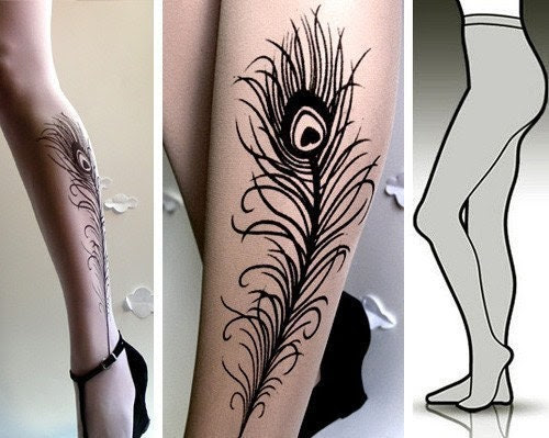 SMALL/MEDIUM sexy PEACOCK FEATHER tattoo tights / stockings / full length 