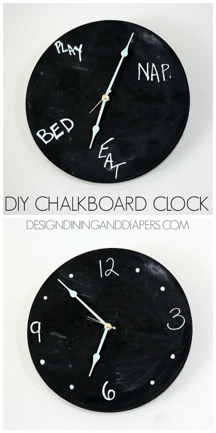 DIY Chalkboard Clock! Really fun idea for a kid's room or kitchen. via @Taryn H {Design, Dining + Diapers}