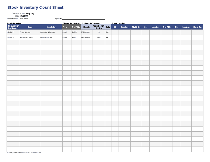 stock inventory count sheet