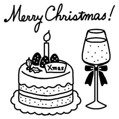 クリスマスケーキ クリスマス 12月の行事 冬の季節 無料 白黒イラスト素材