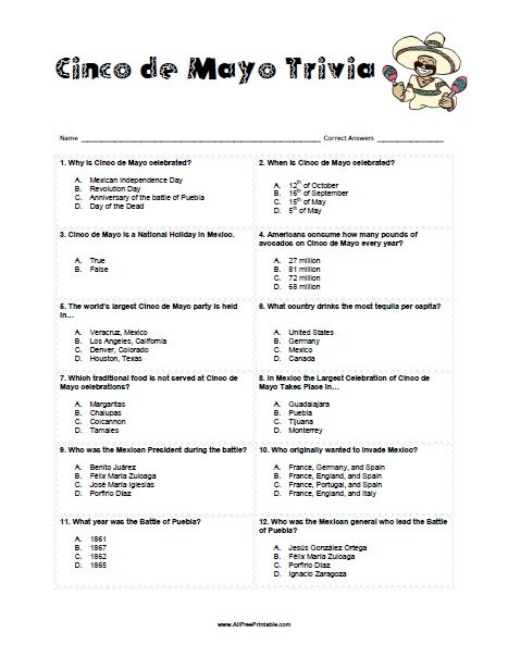 Cinco De Mayo Trivia Free Printable