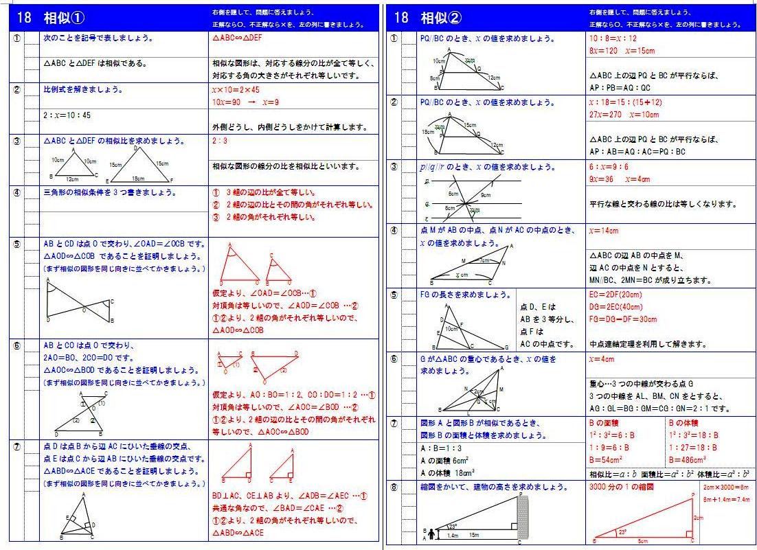 中学生用 数学の無料学習プリントファイル