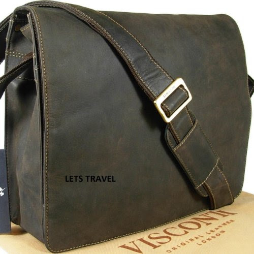 Reviews Visconti unisex brown hunter leather messenger man bag Style 18548
