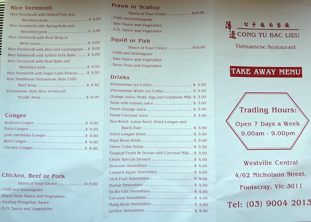 Cong Tu Bac Lieu menu 1