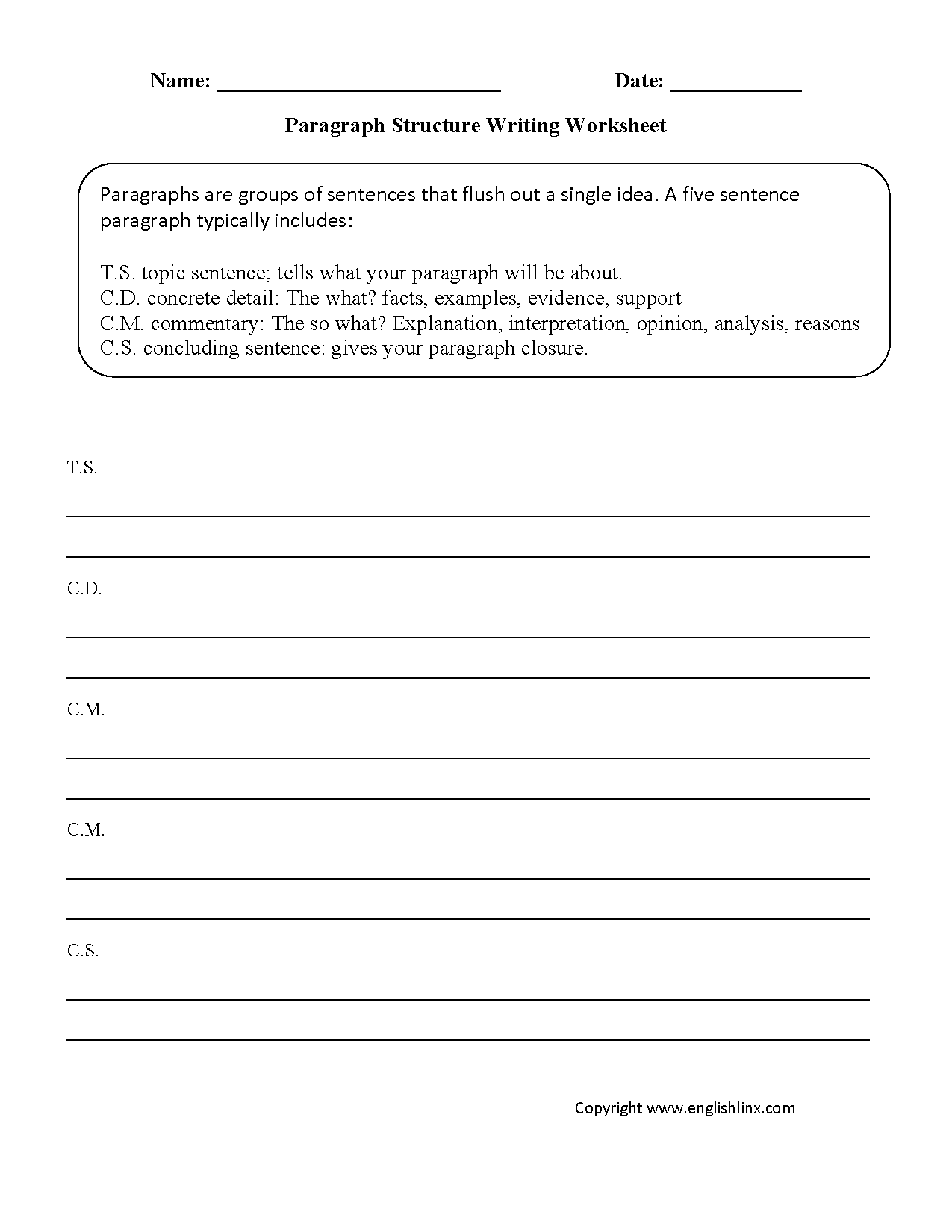 paragraph writing worksheets paragraph structure writing