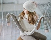 Ombre  hat / white / rose / pink / girl / children / toddler /alpaca wool slouchy beanie / over-sized gray hat /  knit unisex hat - Ingugu