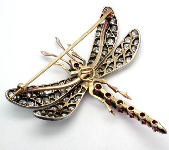 Foto 4, Antik! Diamant-Rubin-Libellen-Brosche Schmuck Portofrei, S8221