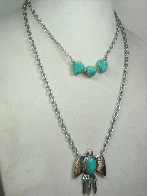 Download Turquoise Necklace Layered Turquoise Stone Necklace Double Strand Boho Indie Hippie Southwest Tribal Gift For Her Eagle Bird Epicetera
