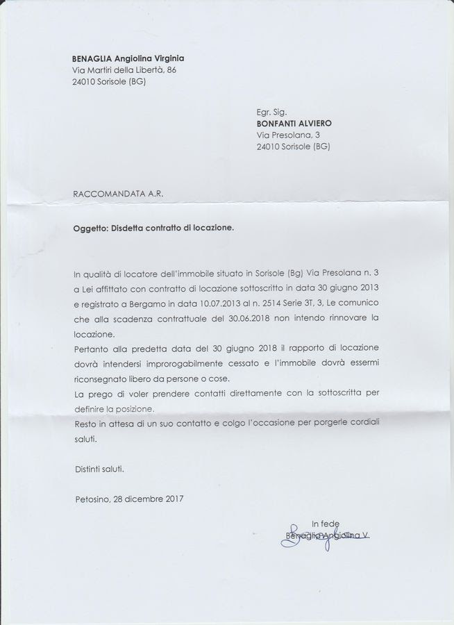 Disdetta contratto affitto (illegale?) | Bonfanti Oliviero ...