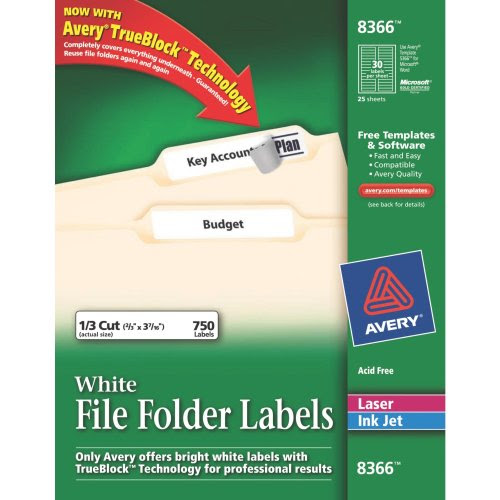 Avery File Folder Labels for Laser and Inkjet Printers, 0.6 x 3.43 Inches, White, Pack of 750 (08366)