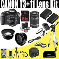 Canon EOS Rebel T3 SLR w/ 18-55mm IS II Lens + Canon EF-S 55-250mm f/4.0-5.6 IS Telephoto Zoom Lens + TWO LPE10 Batteries / Charger + Macro Close Up Set + Wide Angle/Telphoto Lenses + Filter Kit + 16GB SDHC DavisMAX HDMI Bundle