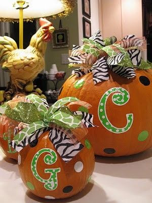 Halloween: Ribbon & Paint Decorated Pumpkins by tonya