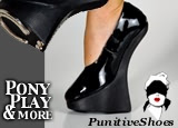 http://www.PunitiveShoes.com - Whichever is your passion: ponyplay, bizarre, bdsm, bondage, foot fetish, corset, latex, leather, femdom, crossdressing, dragqueen... PunitiveShoes traditional handmade fetish ballet boots and shoes, ballet heels, ponyshoes and 7 inches stiletto high heels shoes and pumps.