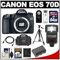Canon EOS 70D Digital SLR Camera Body with 64GB Card + Battery + Case + Flash + Tripod + HDMI Cable + Accessory Kit