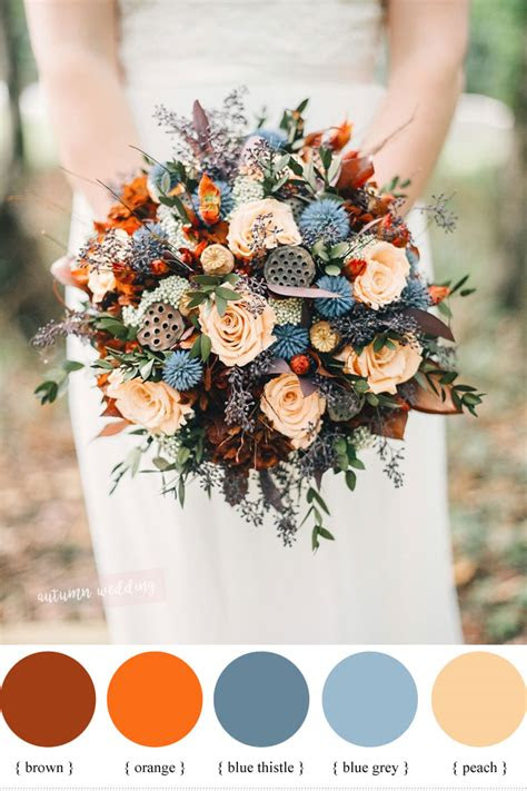 peach burnt orange thistle fall wedding bouquet
