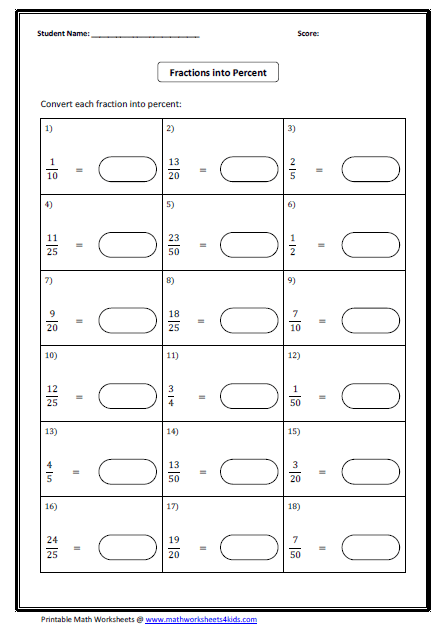 convert between fraction decimal and percent worksheets