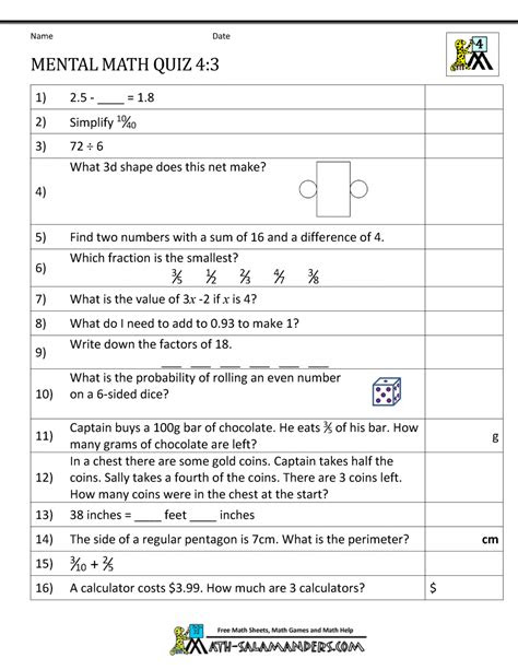 Browse printable 4th grade math worksheets. mental math 4th grade