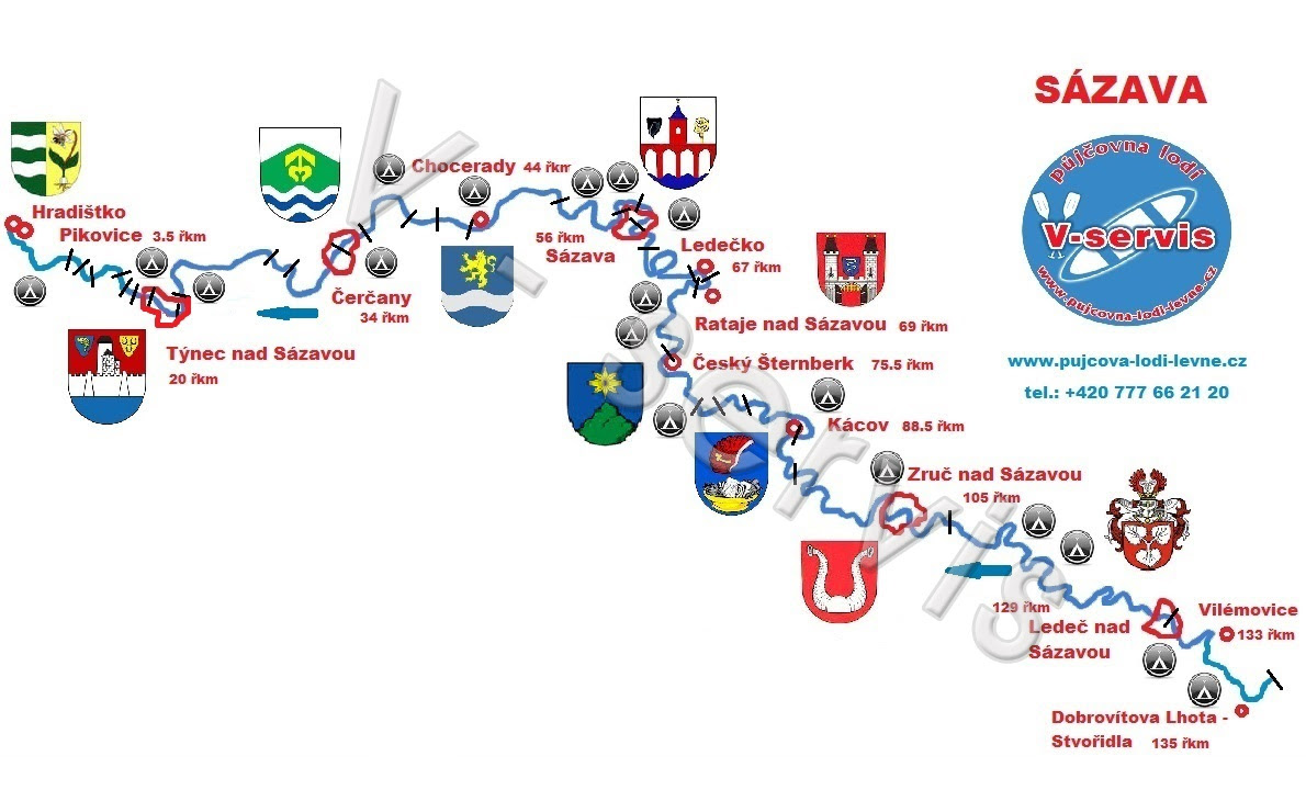 mapa sazava Půjčovna lodí raftů Lužnice Otava Sázava Vltava mapa sazava