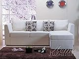 Sectional Sleeper Sofa with Pull-Out Ottoman and Pillows Off-White Linen