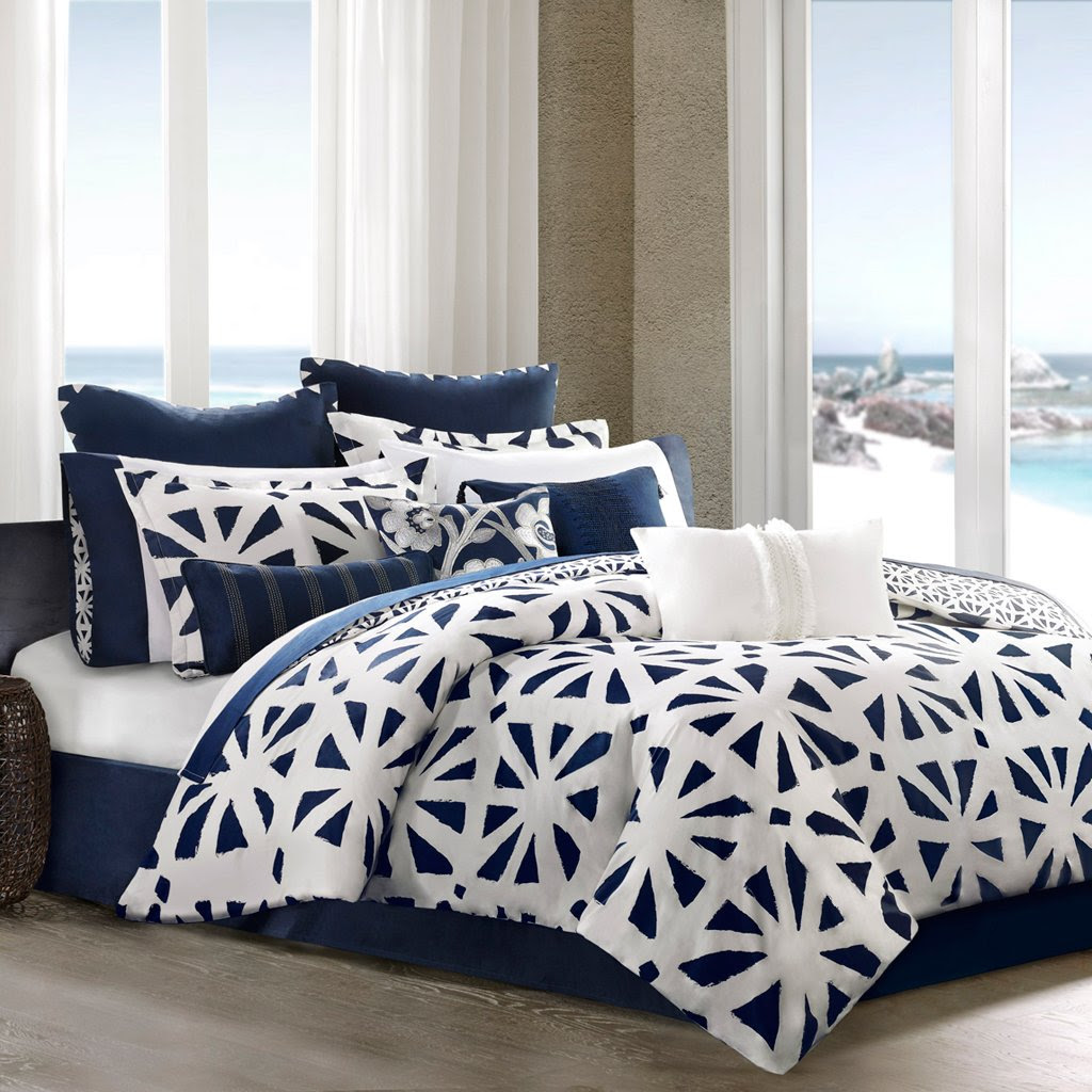 white and blue king comforter sets