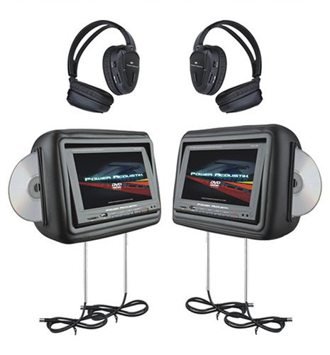 Power Acoustik HDVD-9BK 8.8-Inch Pre-Loaded Universal Headrest Monitors with Twin DVD Combo and Headphones (Black)