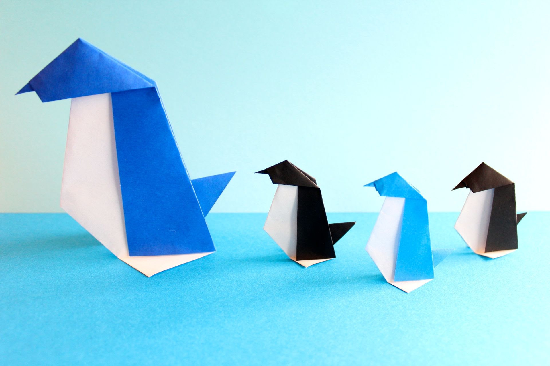 折り紙でペンギンの折り方 立体で自立するので並べるとかわいいっ