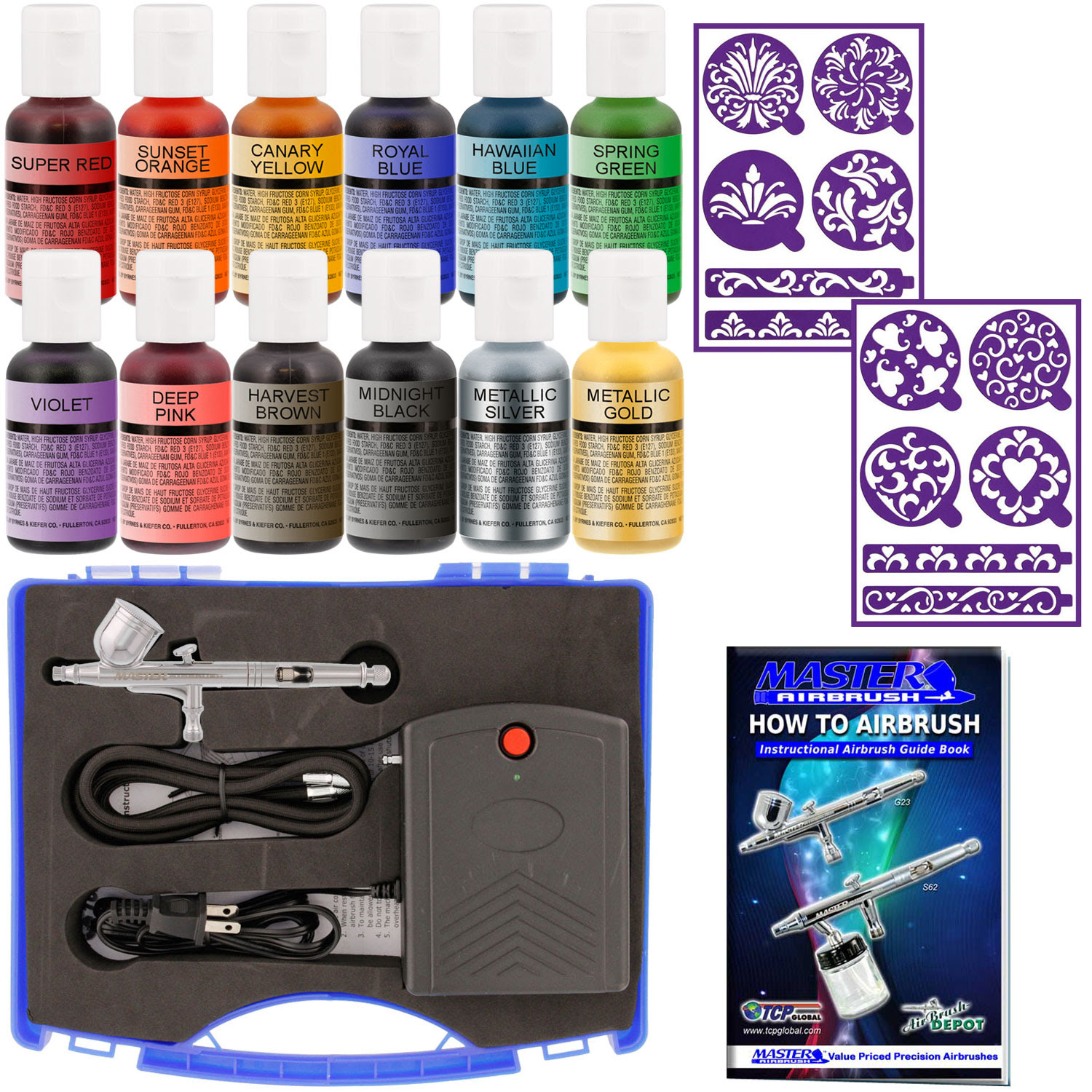Master Airbrush Cake Decorating Set 12 Chefmaster Colors