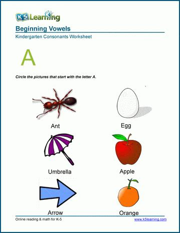  beginning vowel worksheets for preschool and kindergarten k5 learning