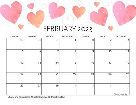 Webfree printable monthly calendar for february 2023. february 2023 calendar free printable with holidays