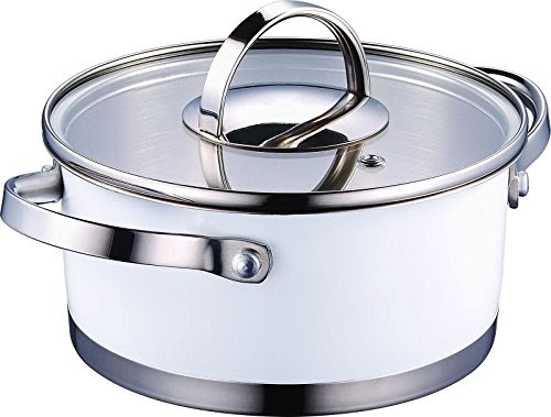Stainless Steel Induction Pot Casserole 1.5 Litres (Pan with Glass Lid and Steam Vent, 16 x 8 cm, White)