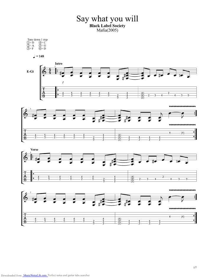 Say What You Will Guitar Pro Tab By Black Label Society