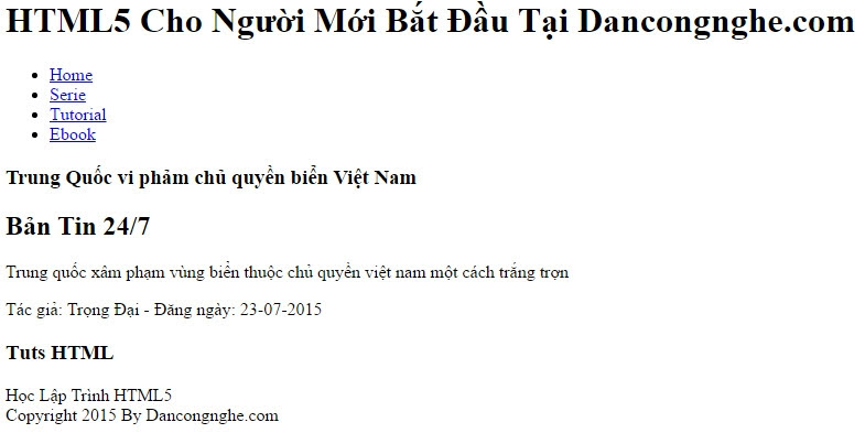 Khai báo một Article trong html5