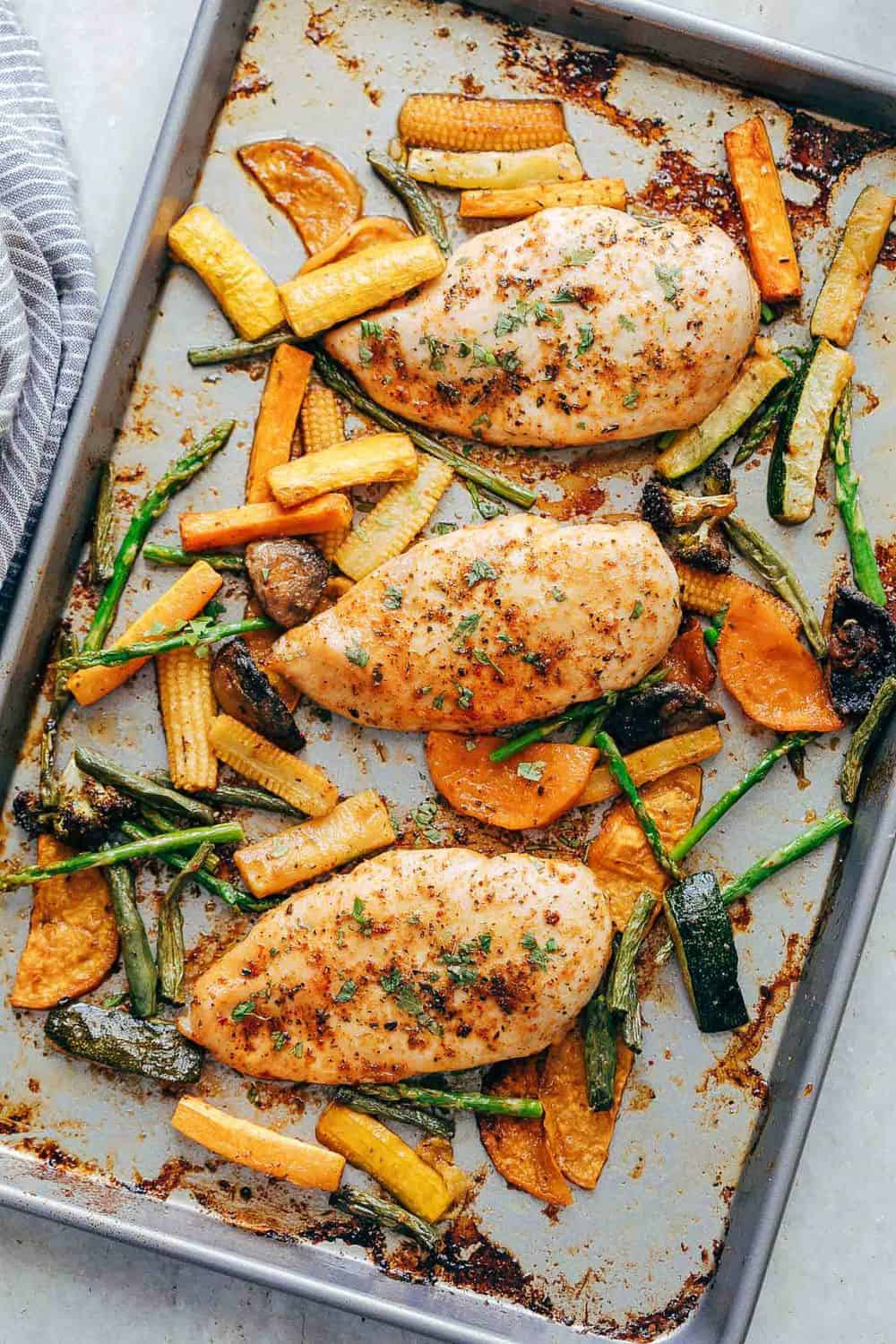 Sheet Pan Garlic Paprika Chicken and Veggies is the perfect one pan dish that is full of flavour. You'll have dinner ready in 30 minutes with minimal clean - up.