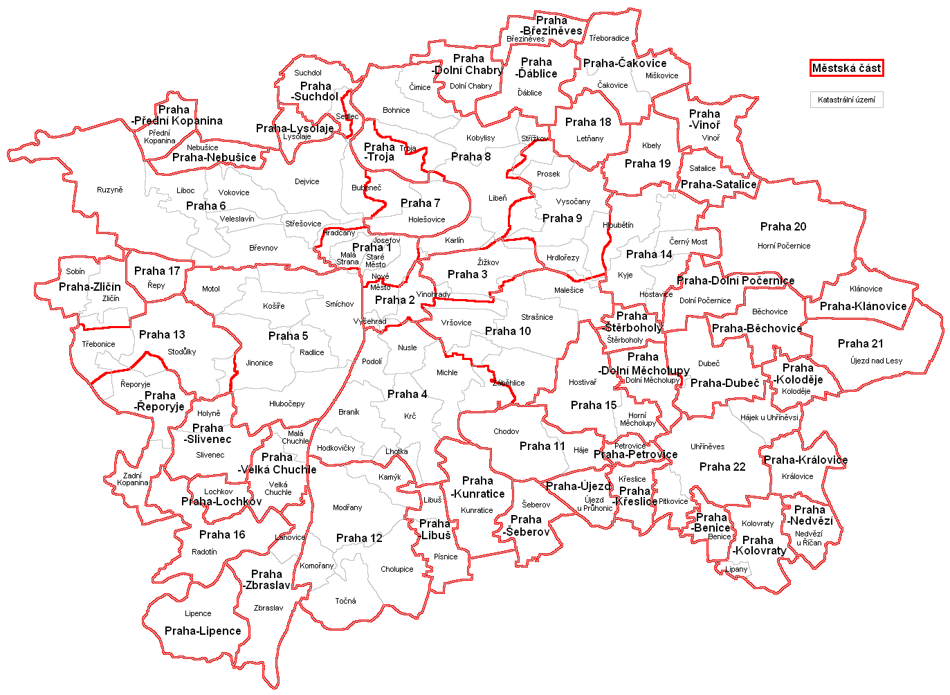 mapa prahy obvody Městské části Prahy mapa prahy obvody