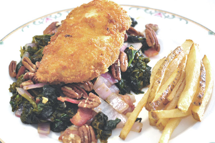 chicken breast, spinach and mustard greens