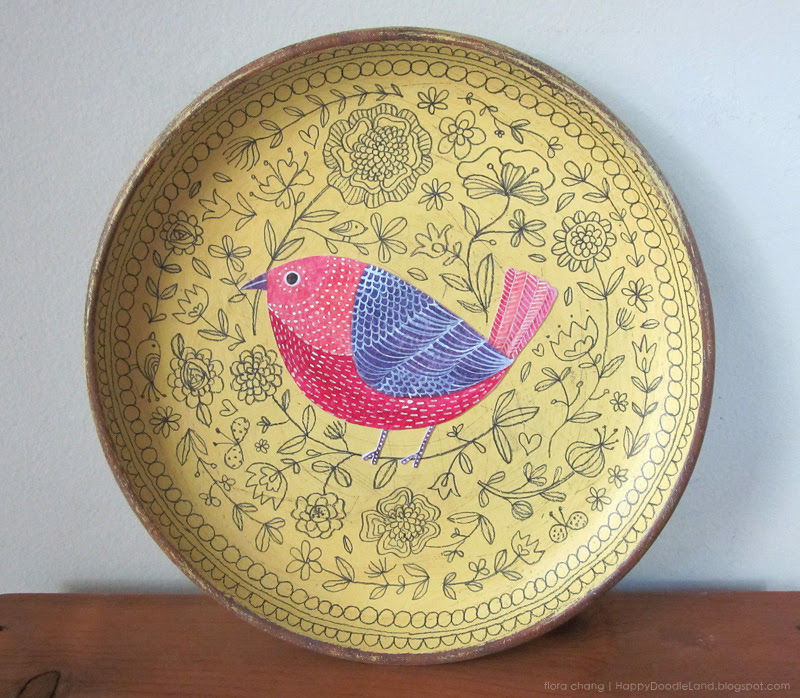 Yellow Bird Doodle Plate
