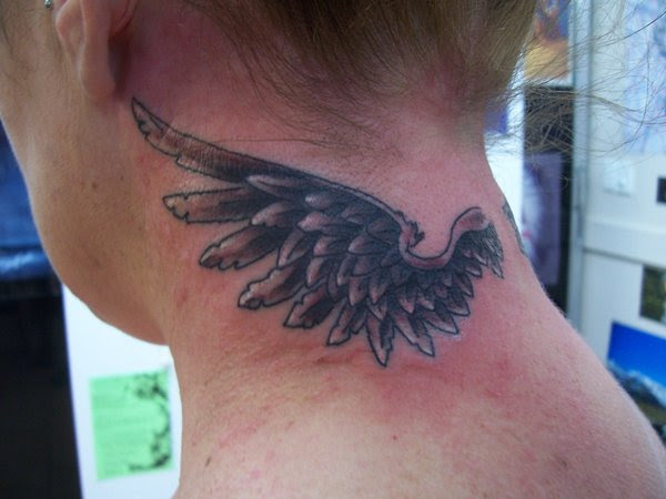 Neck Angel Wing Tattoo