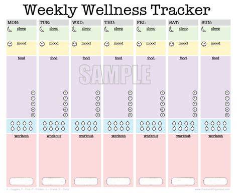 weekly wellness tracker activity log sleep diary food