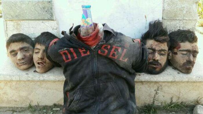 Alawite victims of ISIS, beheaded and arranged as a display for the media and public. 