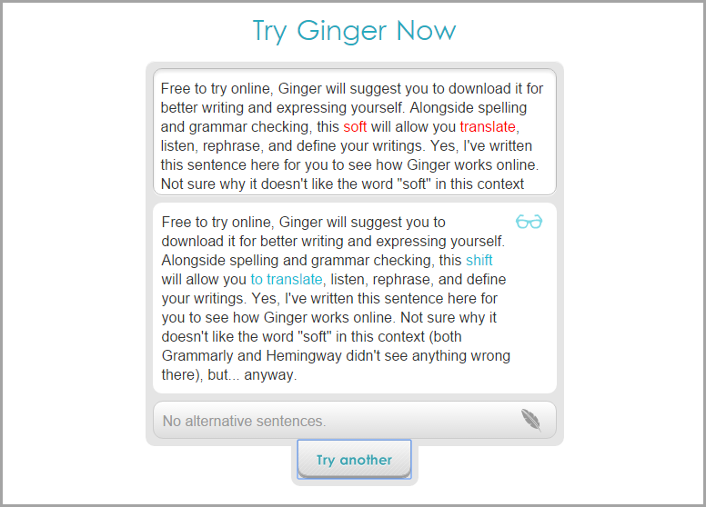 Ginger for blogging tools