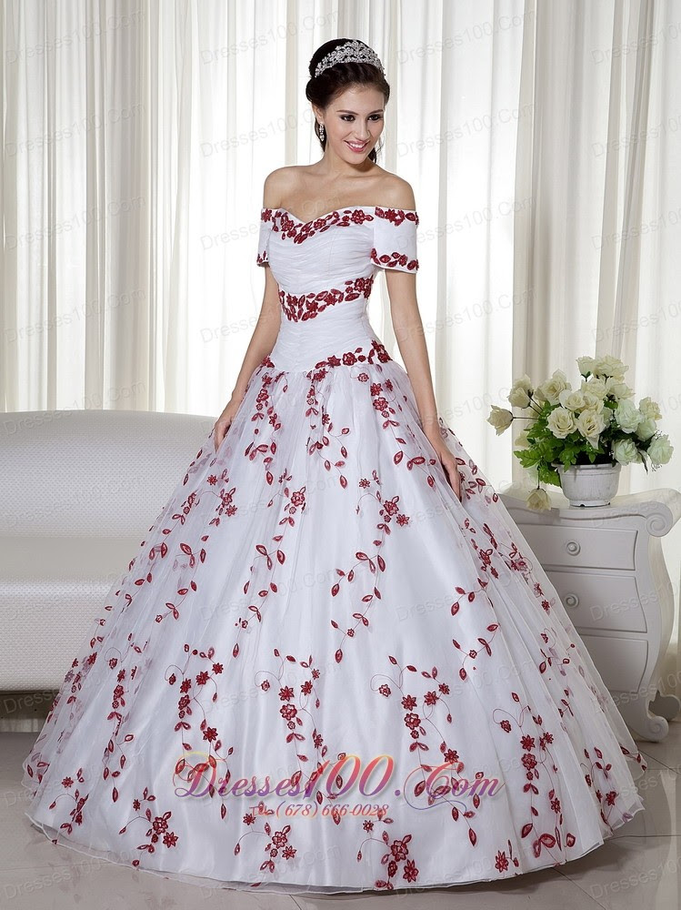 Off Shoulder Embroidery White and Red Quinceanera Dress Off Shoulder Embroidery White and Red Quinceanera Dress