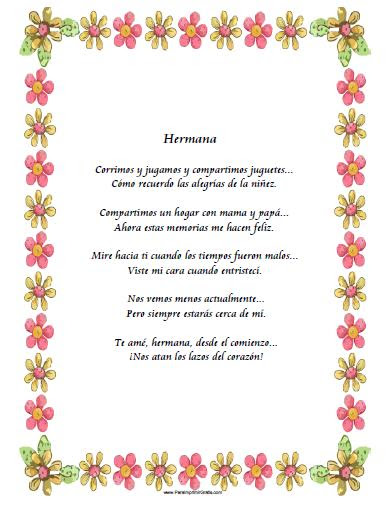 Poema Para Mi Hermana Para Imprimir Gratis Paraimprimirgratis Com