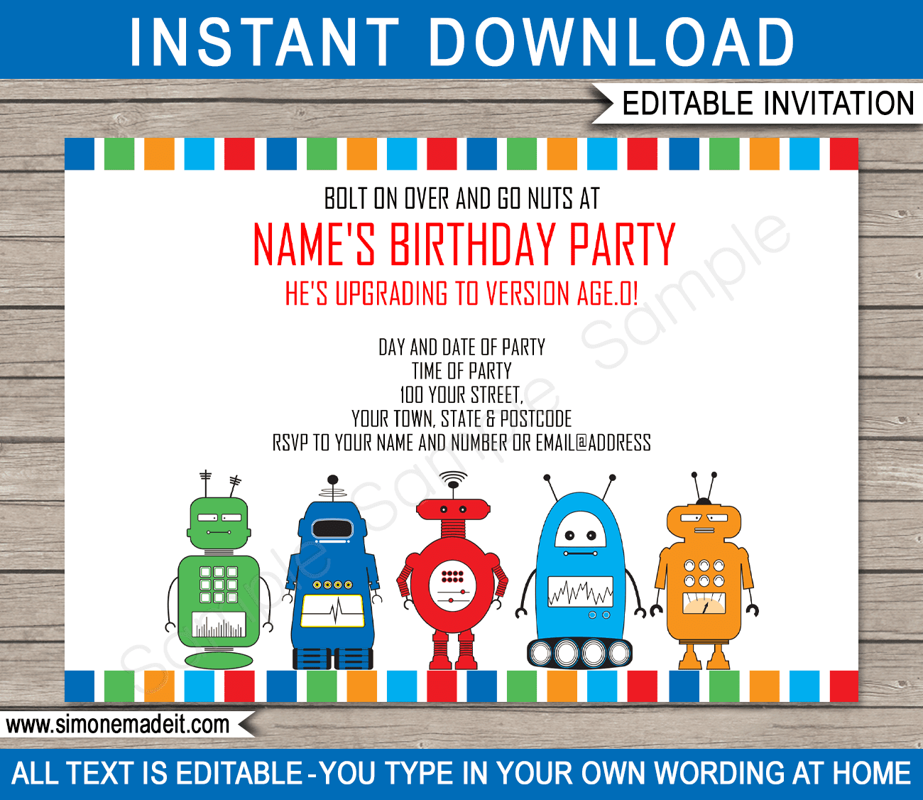 Robot Party Invitations | Birthday Party | Editable DIY Theme Template ...